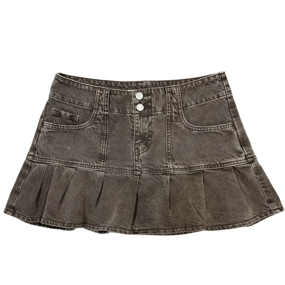 PacSun Brown Low-Rise Denim Micro Mini Skirt Sz 27" Pleated Y2K Grunge Cyber